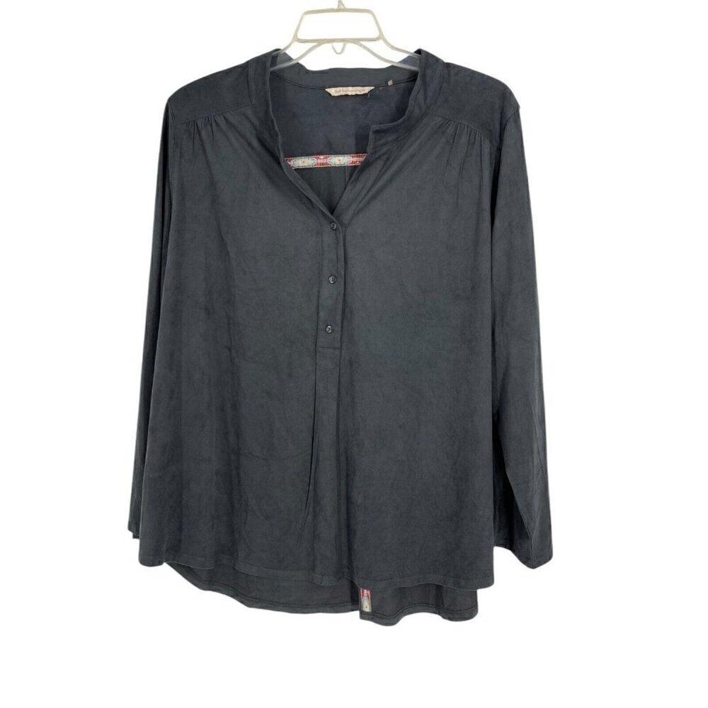 Soft Surroundings Top 3XL Gray Faux Suede Stretch Boho Roll Tab Sleeve Soft